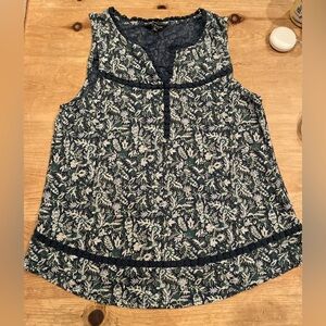 Lucky Brand Paisley floral embroidered trim sleeveless top cotton linen Med